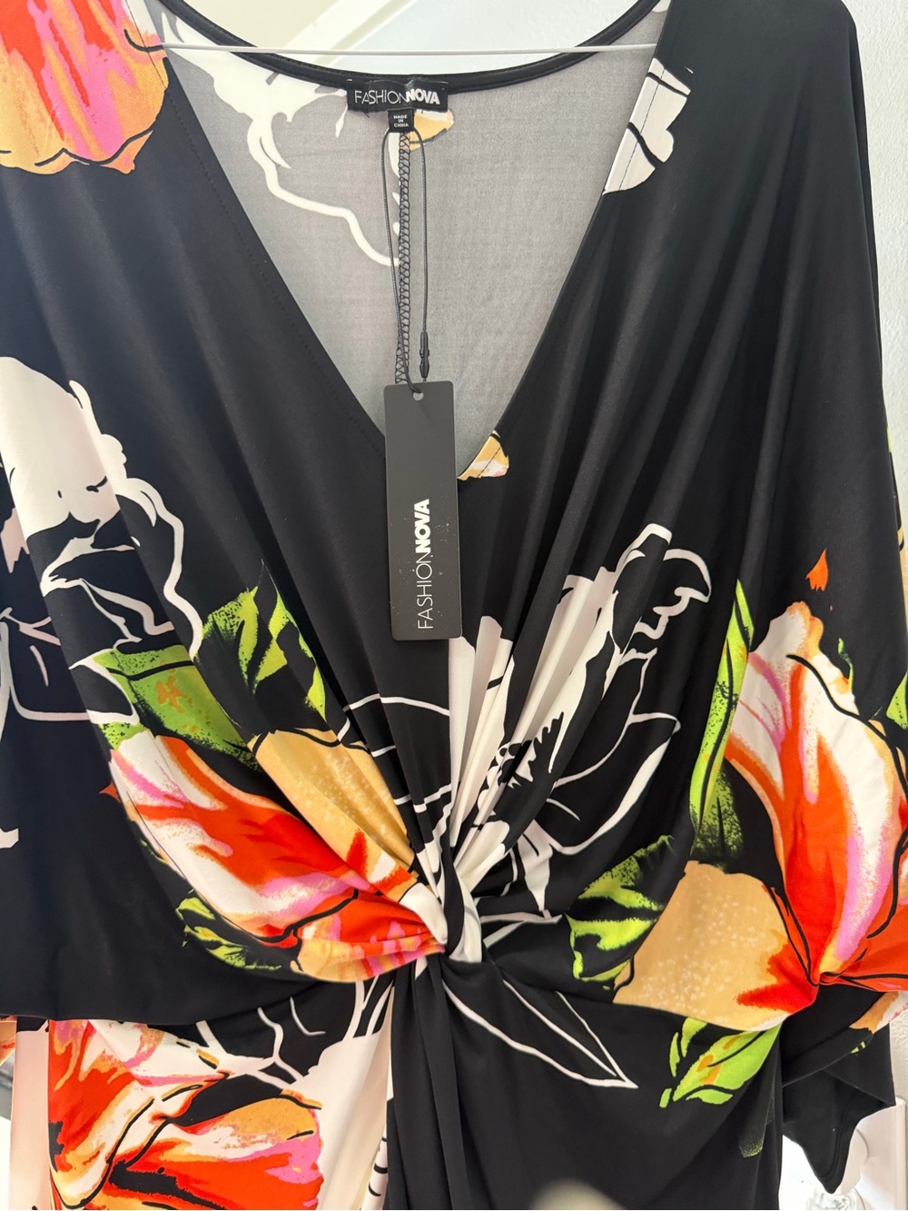 Fashion Nova Black Floral Maxi Dress with Orange, Pink & Green Accents - Picture 2 of 2